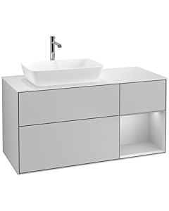 Villeroy und Boch Finion Villeroy und Boch F811GJGJ 120cm, plaque de finition blanc mat, étagères laqué gris clair mat, gris clair mat