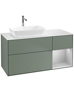 Villeroy und Boch Finion Waschtischunterschrank F811GJGM 120cm, Abdeckplatte white matt, Regale Light grey matt lacquer, Olive Matt Lacquer