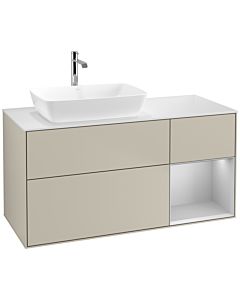 Villeroy und Boch Finion Villeroy und Boch F811GJHH 120cm, plaque de finition blanc mat, étagères laqué gris clair mat, Sand Matt Lacquer