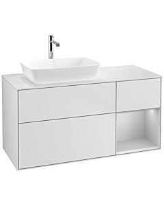 Villeroy und Boch Finion Waschtischunterschrank F811GJMT 120cm, Abdeckplatte white matt, Regale Light grey matt lacquer, White matt lacquer