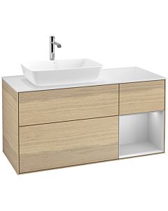 Villeroy und Boch Finion Waschtischunterschrank F811GJPC 120cm, Abdeckplatte white matt, Regale Light grey matt lacquer, Oak Veneer