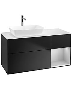 Villeroy und Boch Finion Villeroy und Boch F811GJPD 120cm, plaque de recouvrement blanc mat, étagères laqué gris clair mat, laqué noir mat