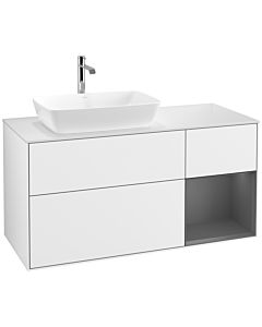 Villeroy und Boch Finion Villeroy und Boch F811GKGF 120cm, plaque de finition blanc mat, étagères laqué anthracite mat, laqué blanc brillant