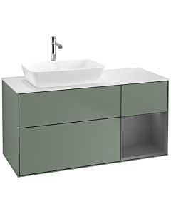 Villeroy und Boch Finion Villeroy und Boch F811GKGM 120cm, plaque de finition blanc mat, étagères laqué anthracite mat, Olive Matt Lacquer