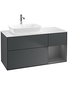 Villeroy und Boch Finion Waschtischunterschrank F811GKHG 120cm, Abdeckplatte white matt, Regale Anthracite matt lacquer, Midnight Blue Matt Lacquer