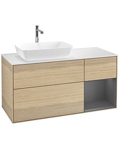 Villeroy und Boch Finion Waschtischunterschrank F811GKPC 120cm, Abdeckplatte white matt, Regale Anthracite matt lacquer, Oak Veneer