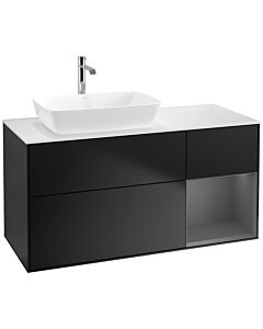 Villeroy und Boch Finion Villeroy und Boch F811GKPD 120cm, plaque de recouvrement blanc mat, étagères laqué anthracite mat, laqué noir mat