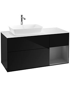 Villeroy und Boch Finion Waschtischunterschrank F811GKPH 120cm, Abdeckplatte white matt, Regale Anthracite matt lacquer, Glossy Black Lacquer