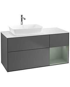 Villeroy und Boch Finion Waschtischunterschrank F811GMGK 120cm, Abdeckplatte white matt, Regale Olive matt lacquer, Anthracite matt
