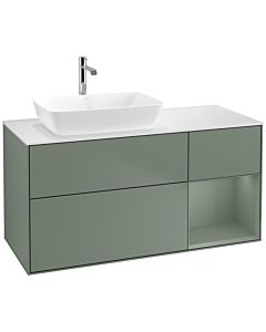 Villeroy und Boch Finion Waschtischunterschrank F811GMGM 120cm, Abdeckplatte white matt, Regale Olive matt lacquer, Olive Matt Lacquer