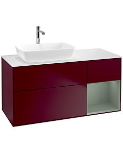 Villeroy und Boch Finion Waschtischunterschrank F811GMHB 120cm, Abdeckplatte white matt, Regale Olive matt lacquer, Peony Matt