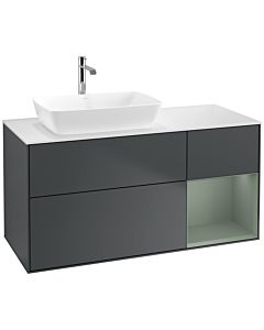 Villeroy und Boch Finion Waschtischunterschrank F811GMHG 120cm, Abdeckplatte white matt, Regale Olive matt lacquer, Midnight Blue Matt Lacquer