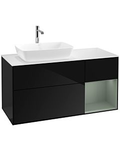 Villeroy und Boch Finion Waschtischunterschrank F811GMPH 120cm, Abdeckplatte white matt, Regale Olive matt lacquer, Glossy Black Lacquer