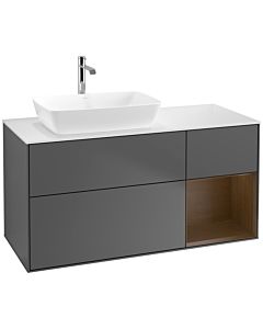 Villeroy und Boch Finion Waschtischunterschrank F811GNGK 120cm, Abdeckplatte white matt, Regale Walnut Veneer, Anthracite matt