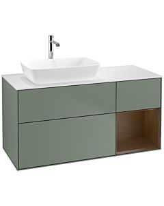 Villeroy und Boch Finion Villeroy und Boch F811GNGM 120cm, plaque de finition blanc mat, étagères Walnut Veneer , Olive Matt Lacquer