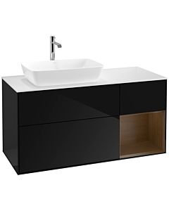 Villeroy und Boch Finion Waschtischunterschrank F811GNPH 120cm, Abdeckplatte white matt, Regale Walnut Veneer, Glossy Black Lacquer