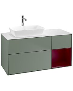 Villeroy und Boch Finion Waschtischunterschrank F811HBGM 120cm, Abdeckplatte white matt, Regale Peony matt lacquer, Olive Matt Lacquer
