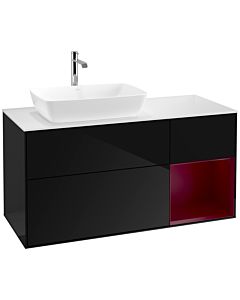 Villeroy und Boch Finion Waschtischunterschrank F811HBPH 120cm, Abdeckplatte white matt, Regale Peony matt lacquer, Glossy Black Lacquer