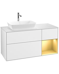 Villeroy und Boch Finion Villeroy und Boch F811HFGF 120cm, plaque de finition blanc mat, étagères laqué or mat, laqué blanc brillant