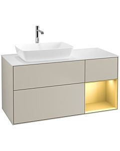 Villeroy und Boch Finion Waschtischunterschrank F811HFHH 120cm, Abdeckplatte white matt, Regale Gold matt lacquer, Sand Matt Lacquer