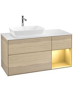 Villeroy und Boch Finion Villeroy und Boch F811HFPC 120cm, plaque de recouvrement blanc mat, étagères laqué or mat, Oak Veneer