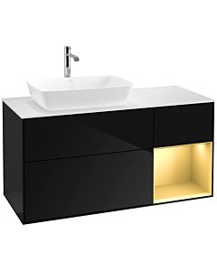Villeroy und Boch Finion Villeroy und Boch F811HFPH 120cm, plaque de recouvrement blanc mat, étagères laqué or mat, Glossy Black Lacquer