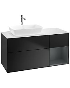 Villeroy und Boch Finion Villeroy und Boch F811HGPD 120cm, plaque de recouvrement blanc mat, étagères laqué mat minuit, laqué noir mat