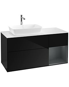 Villeroy und Boch Finion Waschtischunterschrank F811HGPH 120cm, Abdeckplatte white matt, Regale Midnight matt lacquer, Glossy Black Lacquer