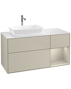 Villeroy und Boch Finion Waschtischunterschrank F811HHHH 120cm, Abdeckplatte white matt, Regale sand matt lacquer, Sand Matt Lacquer
