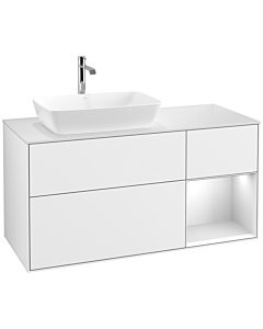 Villeroy und Boch Finion Villeroy und Boch F811MTGF 120cm, plaque de finition blanc mat, étagères laqué blanc mat, laqué blanc brillant