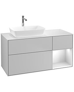 Villeroy und Boch Finion Waschtischunterschrank F811MTGJ 120cm, Abdeckplatte white matt, Regale White matt lacquer, Light grey matt