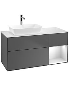 Villeroy und Boch Finion Villeroy und Boch F811MTGK 120cm, plaque de finition blanc mat, étagères laqué blanc mat, anthracite mat