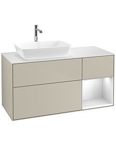 Villeroy und Boch Finion Waschtischunterschrank F811MTHH 120cm, Abdeckplatte white matt, Regale White matt lacquer, Sand Matt Lacquer