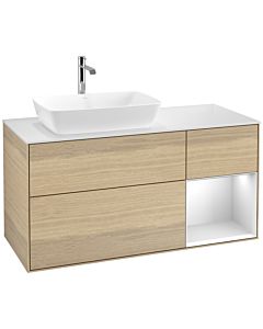 Villeroy und Boch Finion Waschtischunterschrank F811MTPC 120cm, Abdeckplatte white matt, Regale White matt lacquer, Oak Veneer