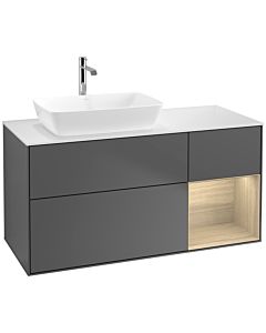 Villeroy und Boch Finion Waschtischunterschrank F811PCGK 120cm, Abdeckplatte white matt, Regale Oak Veneer, Anthracite matt