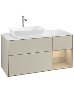 Villeroy und Boch Finion Villeroy und Boch F811PCHH 120cm, plaque de finition blanc mat, étagères Oak Veneer , Sand Matt Lacquer