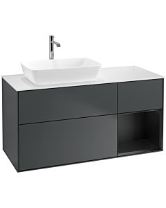 Villeroy und Boch Finion Waschtischunterschrank F811PDHG 120cm, Abdeckplatte white matt, Regale Black matt lacquer, Midnight Blue Matt Lacquer