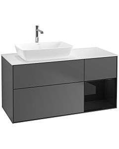 Villeroy und Boch Finion Villeroy und Boch F811PHGK 120cm, plateau blanc mat, étagères laqué noir brillant, anthracite mat