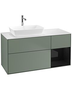 Villeroy und Boch Finion Villeroy und Boch F811PHGM 120cm, plaque de finition blanc mat, étagères laqué noir brillant, Olive Matt Lacquer