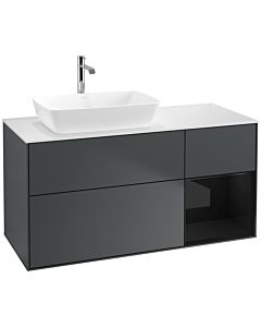 Villeroy und Boch Finion Waschtischunterschrank F811PHHG 120cm, Abdeckplatte white matt, Regale Glossy black lacquer, Midnight Blue Matt Lacquer