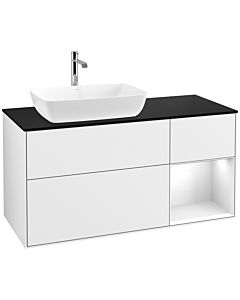 Villeroy und Boch Finion Villeroy und Boch F812GFGF 120cm, couvercle noir mat, étagères laqué blanc brillant, laqué blanc brillant