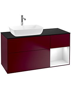 Villeroy und Boch Finion Villeroy und Boch F812GFHB 120cm, plaque de finition noir mat, étagères laqué blanc brillant, Peony Matt