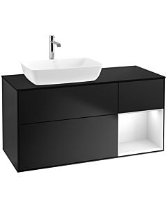 Villeroy und Boch Finion Waschtischunterschrank F812GFPD 120cm, Abdeckplatte black matt, Regale Glossy white lacquer, Black matt lacquer