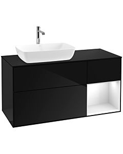 Villeroy und Boch Finion Waschtischunterschrank F812GFPH 120cm, Abdeckplatte black matt, Regale Glossy white lacquer, Glossy Black Lacquer