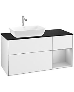 Villeroy und Boch Finion Waschtischunterschrank F812GJGF 120cm, Abdeckplatte black matt, Regale Light grey matt lacquer, Glossy white lacquer