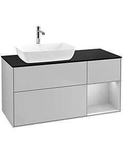 Villeroy und Boch Finion Waschtischunterschrank F812GJGJ 120cm, Abdeckplatte black matt, Regale Light grey matt lacquer, Light grey matt