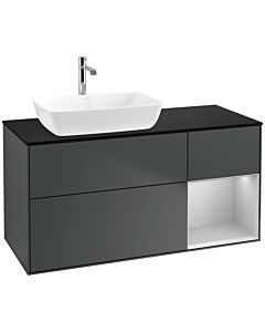 Villeroy und Boch Finion Waschtischunterschrank F812GJHG 120cm, Abdeckplatte black matt, Regale Light grey matt lacquer, Midnight Blue Matt Lacquer
