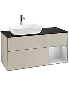 Villeroy und Boch Finion Waschtischunterschrank F812GJHH 120cm, Abdeckplatte black matt, Regale Light grey matt lacquer, Sand Matt Lacquer