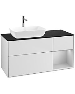 Villeroy und Boch Finion Waschtischunterschrank F812GJMT 120cm, Abdeckplatte black matt, Regale Light grey matt lacquer, White matt lacquer