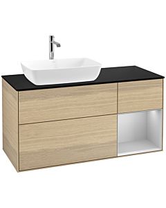 Villeroy und Boch Finion Waschtischunterschrank F812GJPC 120cm, Abdeckplatte black matt, Regale Light grey matt lacquer, Oak Veneer